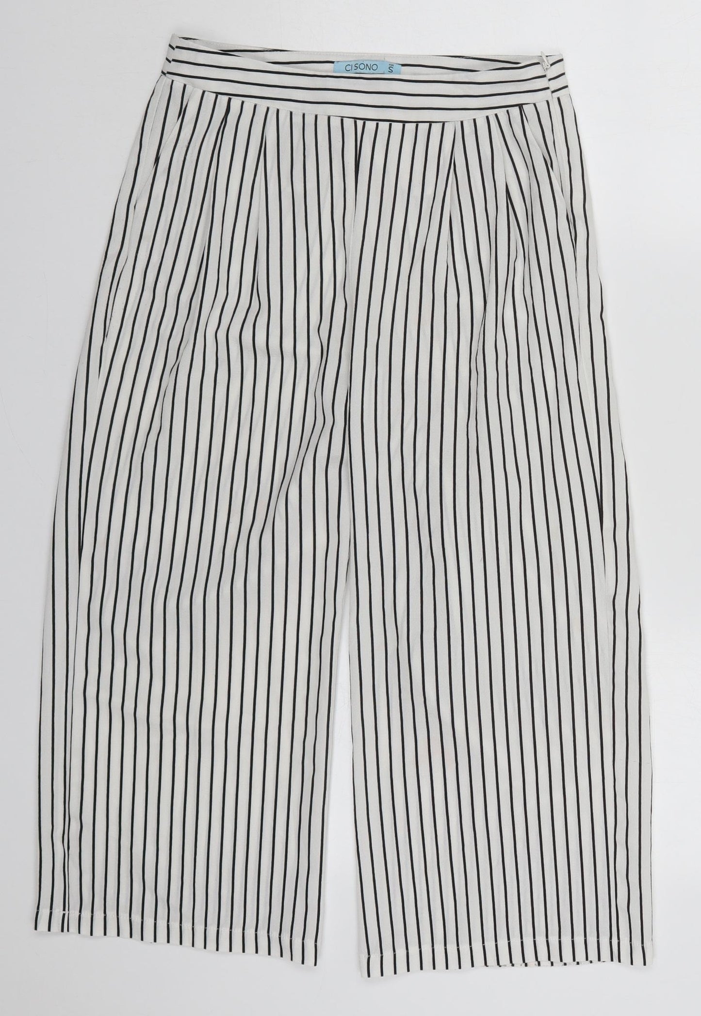 CI SONO Womens White Striped Polyester Cropped Trousers Size S L20 in Regular Zip