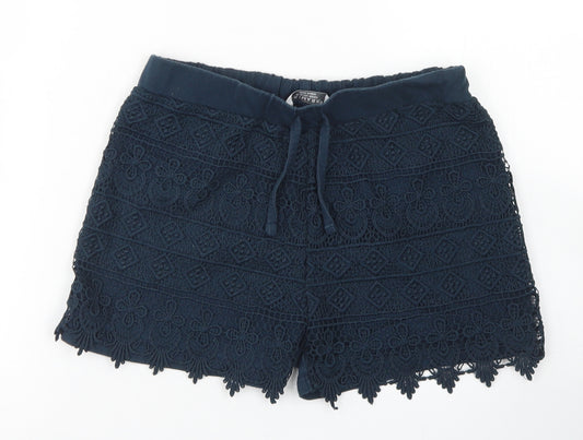Primark Girls Blue  Cotton Sweat Shorts Size 11-12 Years  Regular  - Crochet Front
