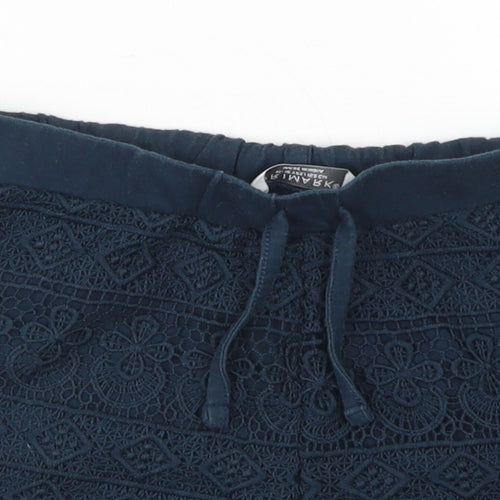 Primark Girls Blue  Cotton Sweat Shorts Size 11-12 Years  Regular  - Crochet Front