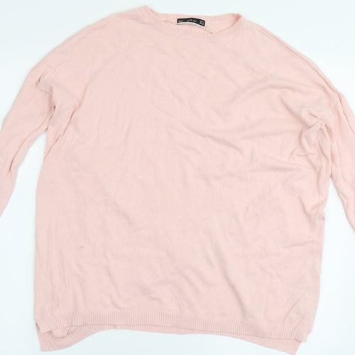 Zara Knit Womens Pink Round Neck  Cotton Pullover Jumper Size S