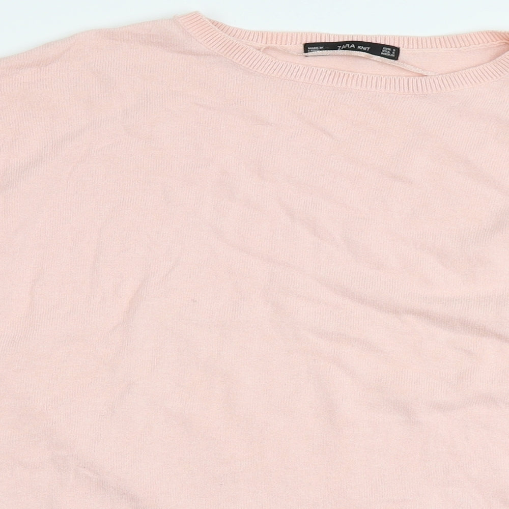Zara Knit Womens Pink Round Neck  Cotton Pullover Jumper Size S