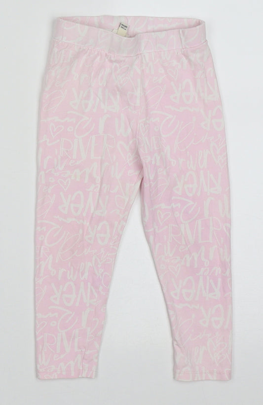 River Island Girls Pink Geometric Cotton Capri Trousers Size 2-3 Years  Regular Pullover