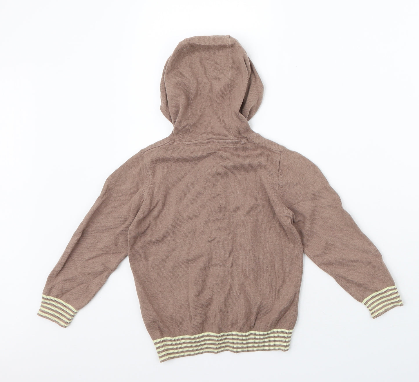 Marks and Spencer Boys Brown High Neck Striped 100% Cotton Cardigan Jumper Size 3-4 Years  Button