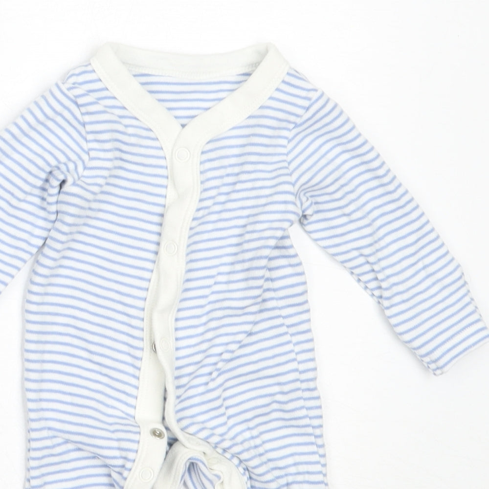 Marks and Spencer Boys Blue Striped Cotton Babygrow One-Piece Size Newborn