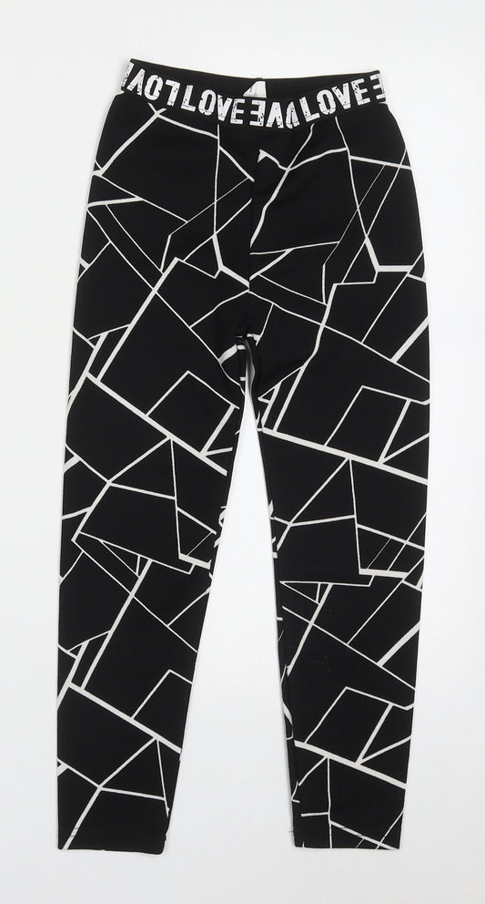 SheIn Girls Black Geometric Polyester Capri Trousers Size 8 Years  Regular Pullover - Love