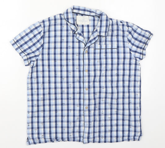 Marks and Spencer Boys Blue Check Cotton  Pyjama Top Size 13-14 Years  Button - Anchors and Sailboats