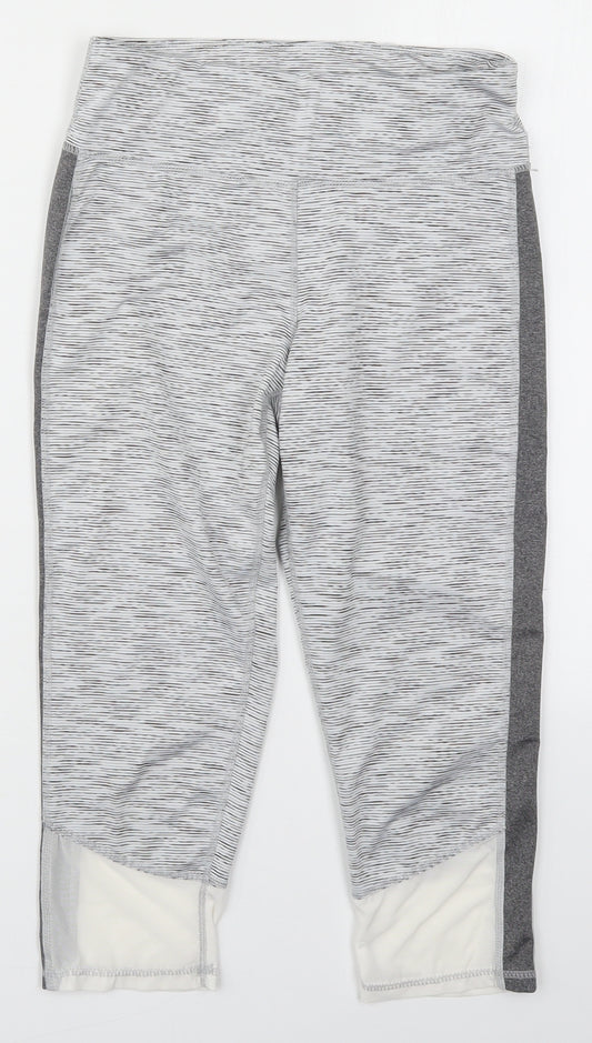 Matalan Womens Grey Striped Polyester Cropped Leggings Size 10 L20 in Regular