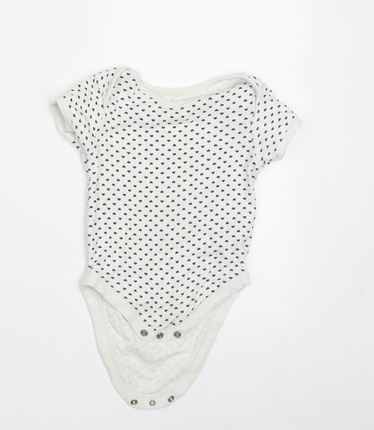early Girls White Polka Dot Cotton Babygrow One-Piece Size 9-12 Months  Buckle - heart pattern
