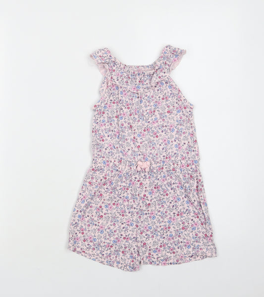 George Girls Pink Floral Cotton Playsuit One-Piece Size 3-4 Years