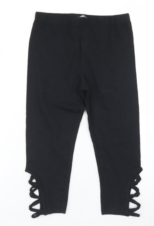 Pep & Co Girls Black  Cotton Capri Trousers Size 8-9 Years  Regular  - Cut Outs