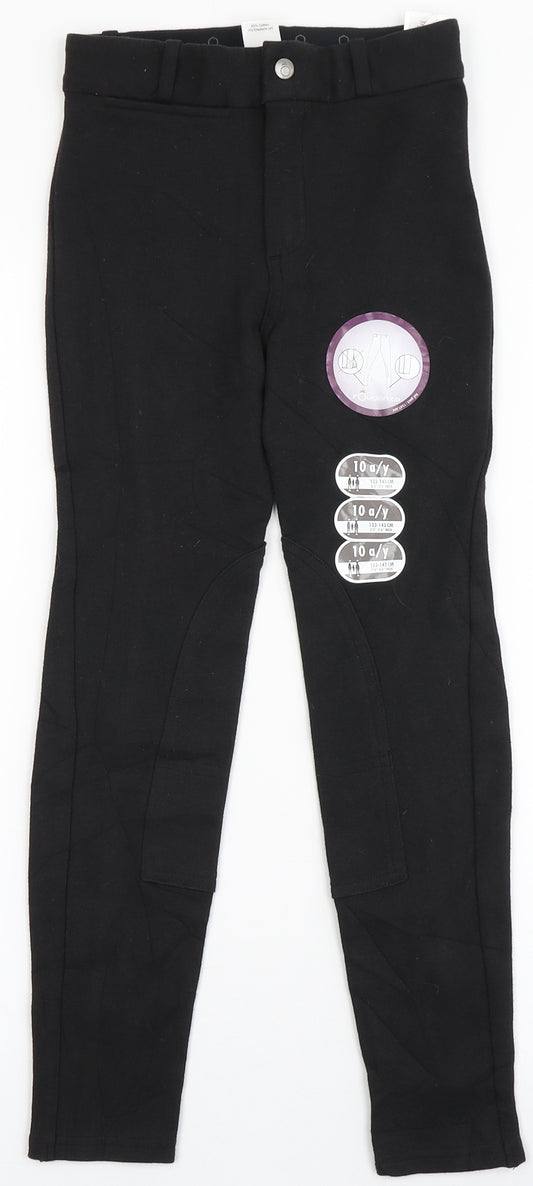 FOUGANZA Girls Black  Cotton Jogger Trousers Size 10 Years  Regular Button - Jodhpurs