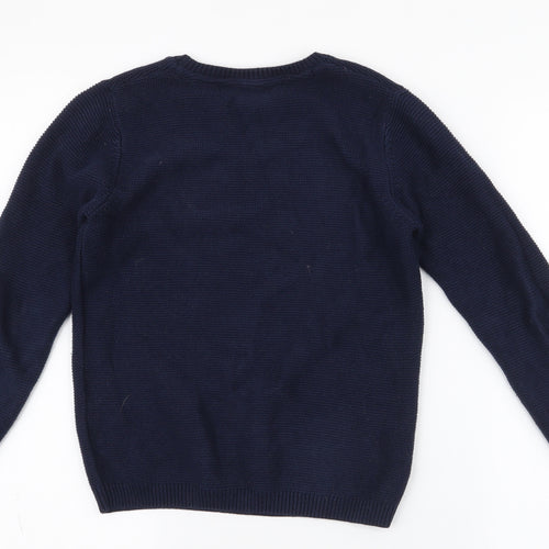 Marks and Spencer Boys Blue Round Neck  100% Cotton Pullover Jumper Size 8-9 Years  Pullover