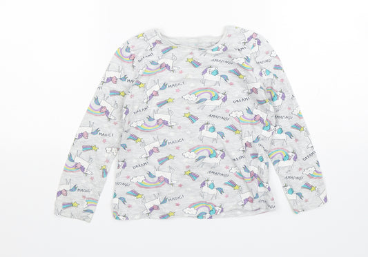 Primark Girls Grey Geometric Cotton Top Pyjama Top Size 5-6 Years  Pullover - unicorn