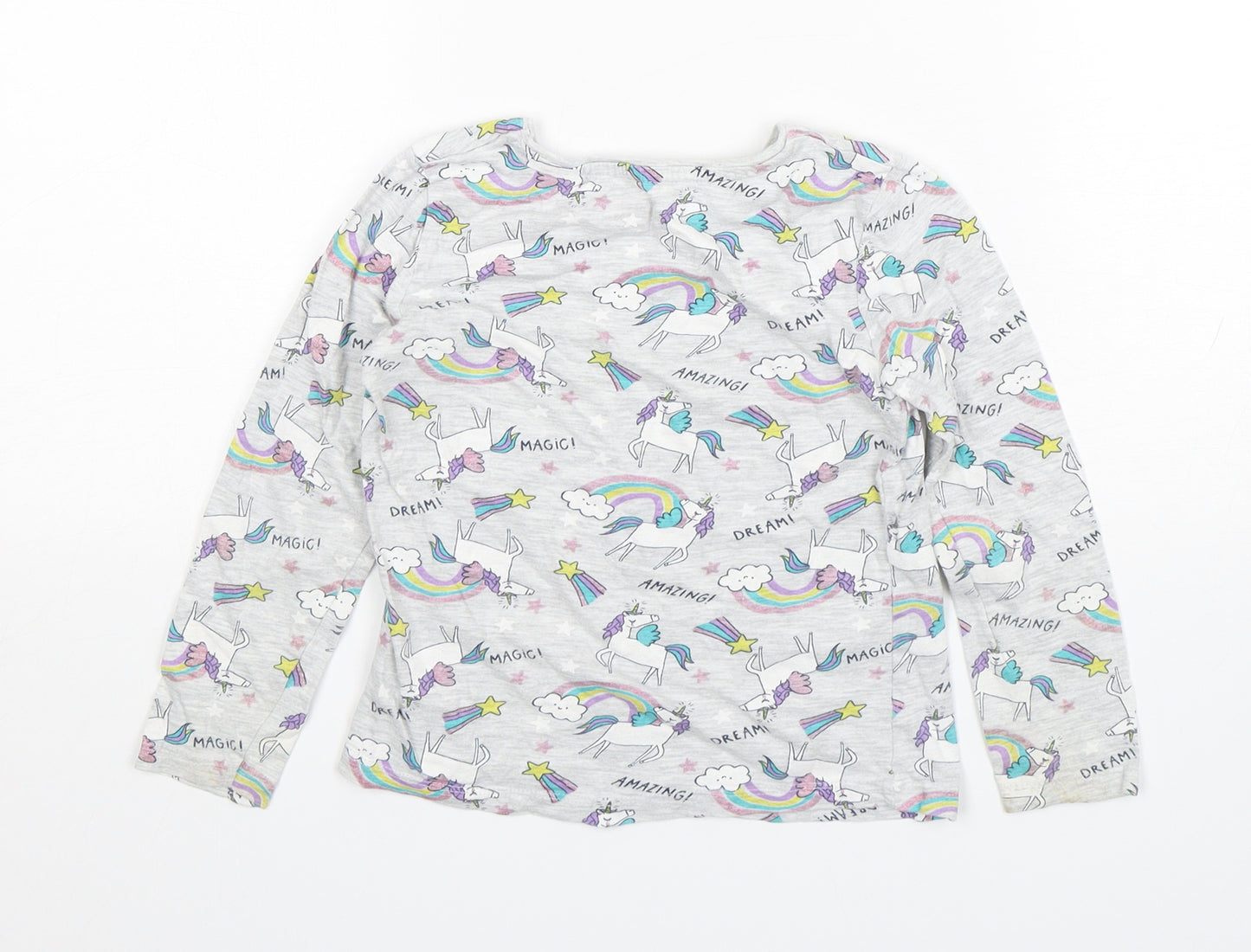 Primark Girls Grey Geometric Cotton Top Pyjama Top Size 5-6 Years  Pullover - unicorn
