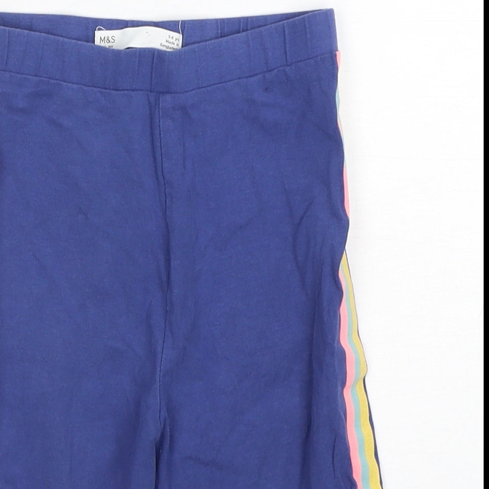 Marks and Spencer Girls Blue  Cotton Biker Shorts Size 5-6 Years  Regular