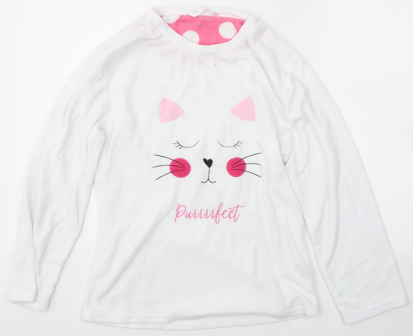 Nightwear Womens White Solid Polyester Top Pyjama Top Size 12   - purrfect kitty