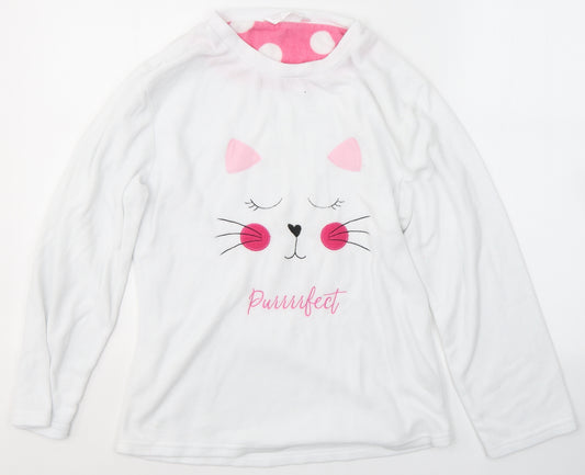 Nightwear Womens White Solid Polyester Top Pyjama Top Size 12   - purrfect kitty