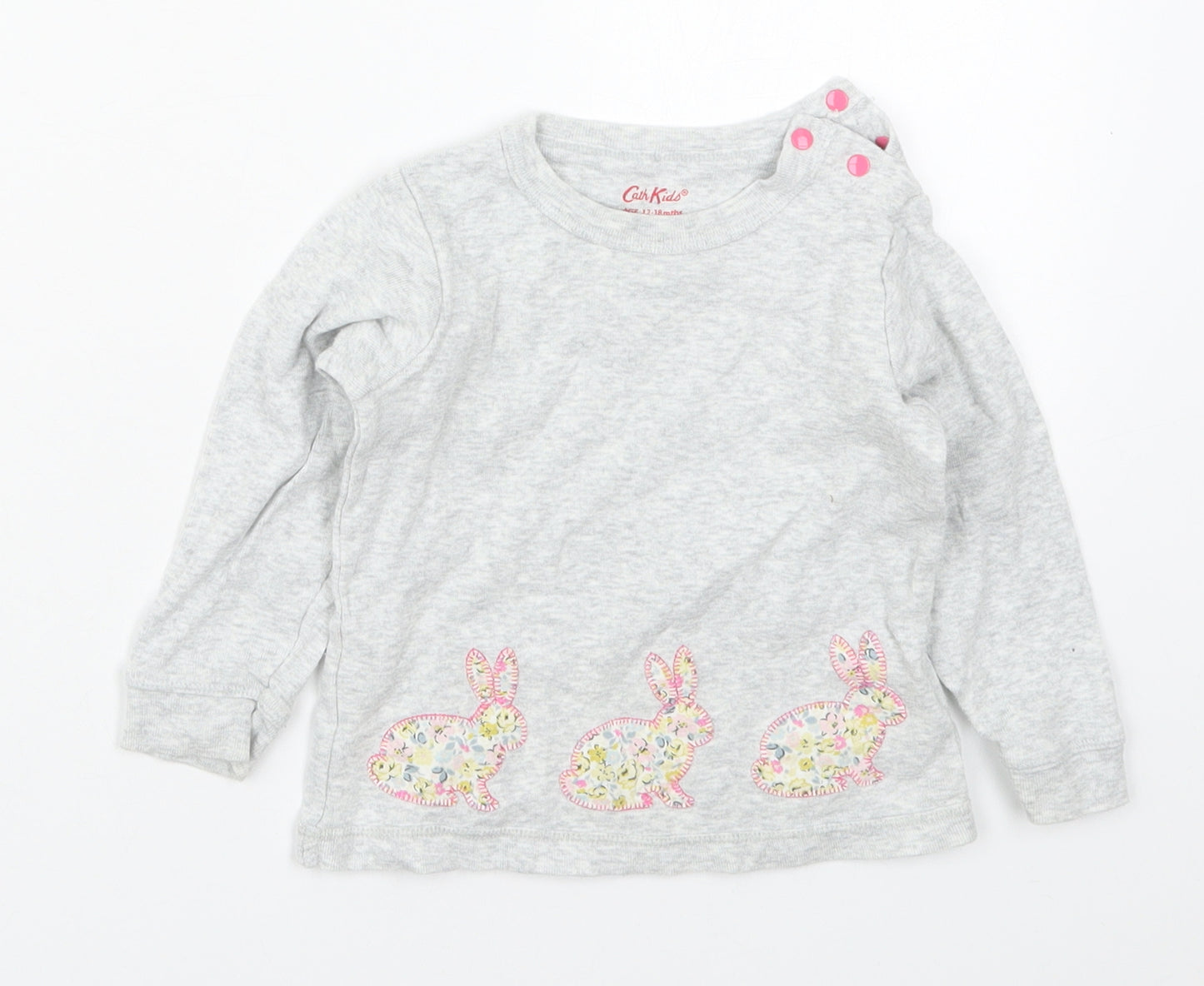 Cath Kidston Girls Grey  Cotton Basic T-Shirt Size 12-18 Months Crew Neck Pullover - Rabbits