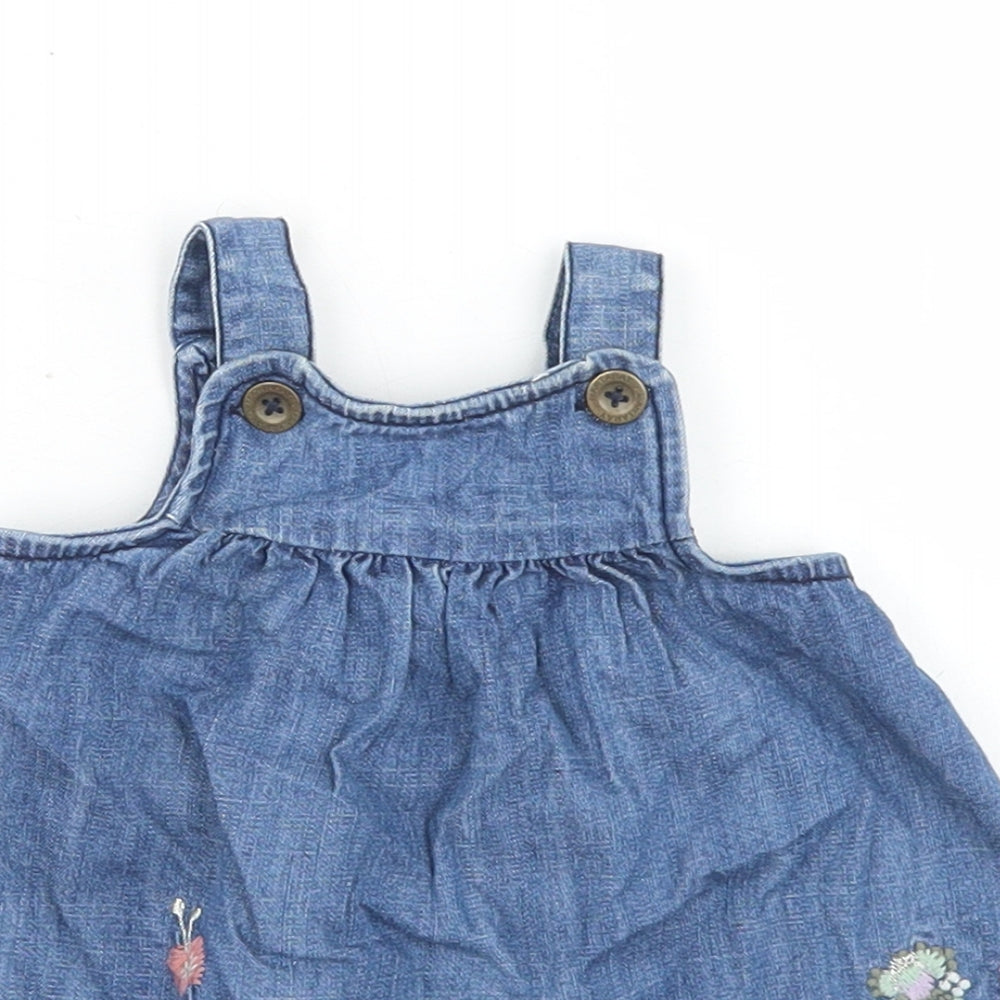 Mantaray Girls Blue Cotton Pinafore Dungaree Dress Size 0 3 Months Squ Preworn Ltd