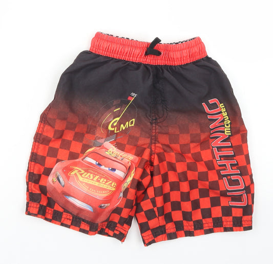 George Boys Red Check Polyester Sweat Shorts Size 6-7 Years  Regular Drawstring - Cars Lightning Mcqueen
