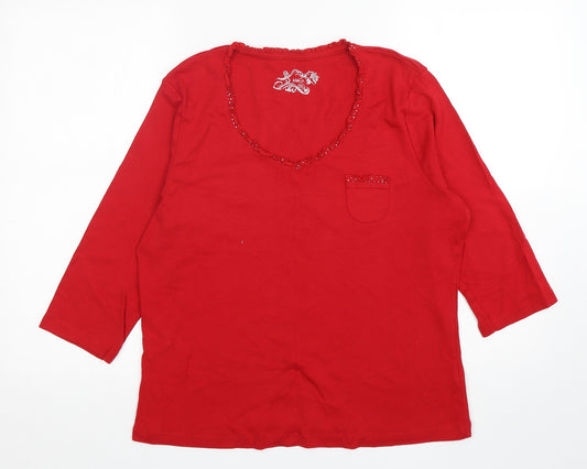 M&Co Womens Red Polka Dot Cotton Top Pyjama Top Size 2XL