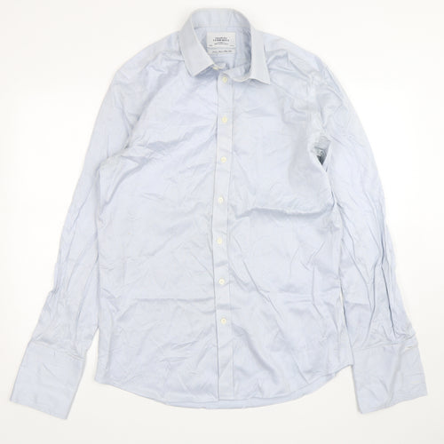Charles Tyrwhitt Mens Blue Houndstooth Polyester  Dress Shirt Size 16 Collared Button