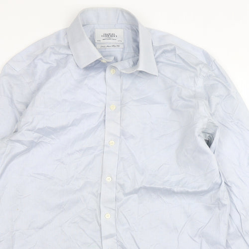 Charles Tyrwhitt Mens Blue Houndstooth Polyester  Dress Shirt Size 16 Collared Button