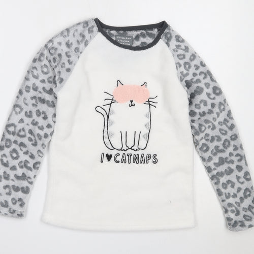 Primark Girls Grey Animal Print Polyester Top Pyjama Top Size 9-10 Years   - cat nap