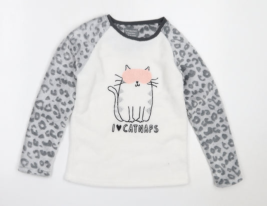 Primark Girls Grey Animal Print Polyester Top Pyjama Top Size 9-10 Years   - cat nap