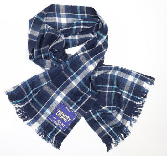 Superdry Unisex Blue Plaid Acrylic Scarf  One Size