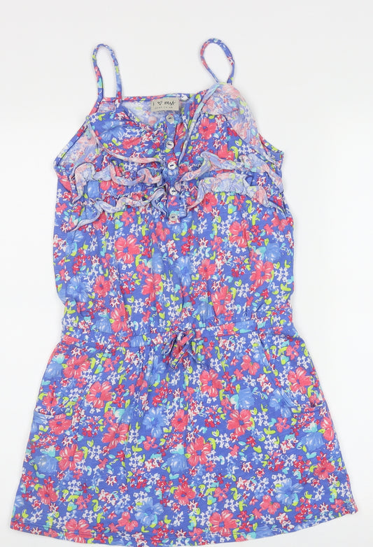 NEXT Girls Multicoloured Floral Cotton A-Line  Size 11 Years  Square Neck Pullover