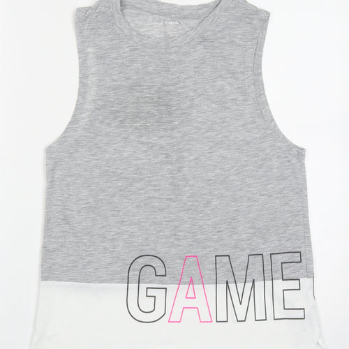 Work out Womens Grey  Polyester Basic Tank Size XS Crew Neck Pullover - Game on