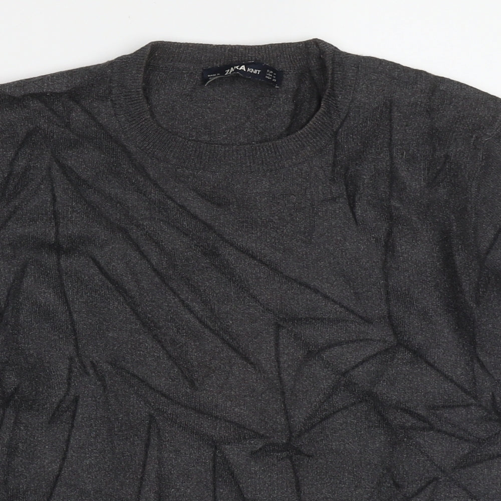 Zara Knit Womens Grey Crew Neck  Polyester Pullover Jumper Size M
