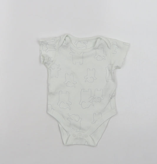 Marks and Spencer Baby White Geometric Cotton Leotard One-Piece Size 3-6 Months  Snap - Elephant Print