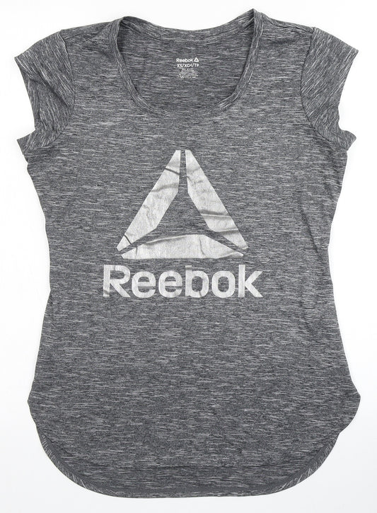 Reebok Womens Grey  Polyester Basic T-Shirt Size XS Round Neck