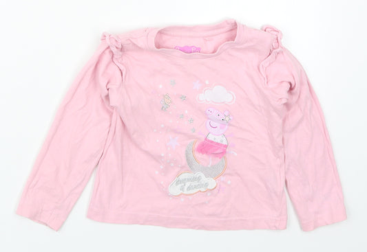 Preworn Girls Pink Solid Cotton Top Pyjama Top Size 2-3 Years  Pullover - Peppa Pig Dreaming of Dancing
