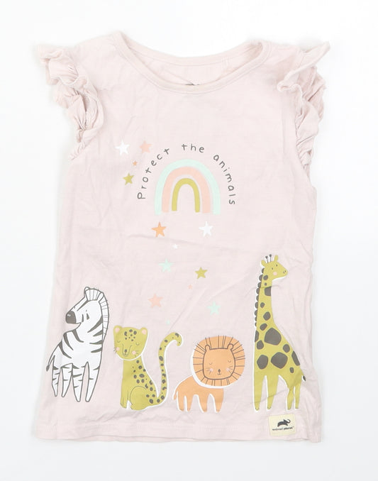 George Girls Pink Solid Cotton Top Pyjama Top Size 3-4 Years  Pullover - Respect the Animals