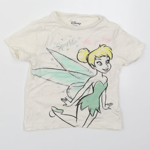 Primark Girls White Solid Cotton Top Pyjama Top Size 2-3 Years  Pullover - Tinkerbell Sparkle While You Sleep