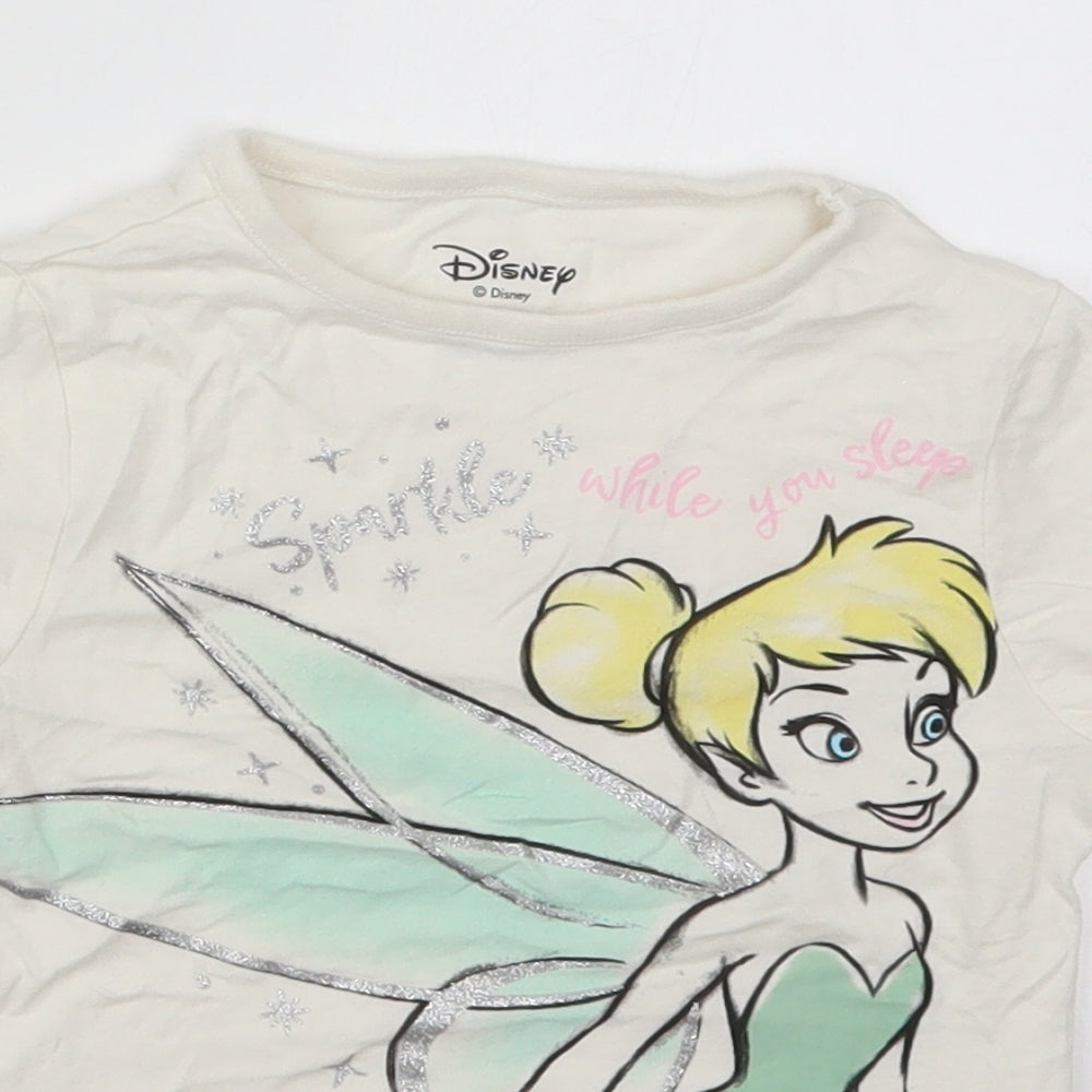 Primark Girls White Solid Cotton Top Pyjama Top Size 2-3 Years  Pullover - Tinkerbell Sparkle While You Sleep