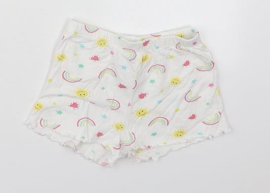 F&F Girls White Geometric Cotton Sweat Shorts Size 2-3 Years  Regular  - Sun and Rainbows Sleep Shorts