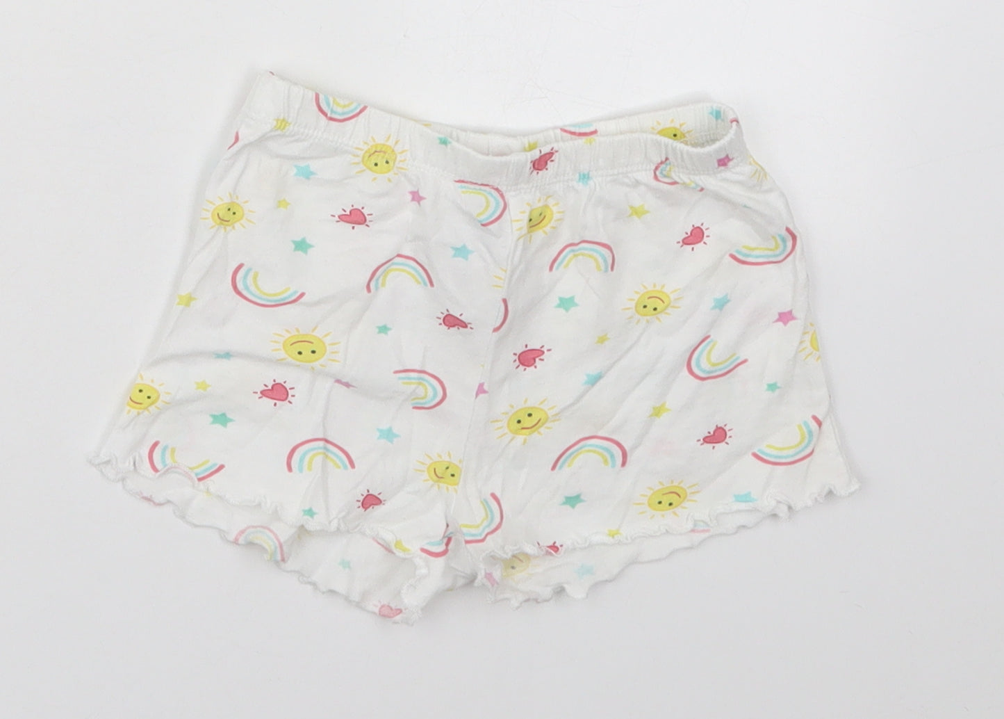 F&F Girls White Geometric Cotton Sweat Shorts Size 2-3 Years  Regular  - Sun and Rainbows Sleep Shorts