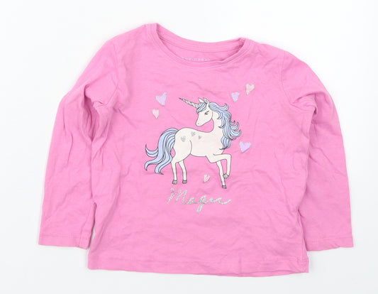 Primark Girls Pink Solid Cotton Top Pyjama Top Size 3-4 Years  Pullover - Magic Unicorn