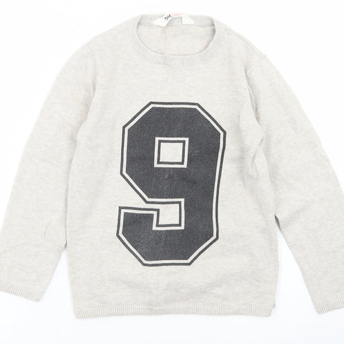 H&M Boys Beige Crew Neck  Acrylic Pullover Jumper Size 5-6 Years