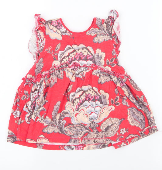 NEXT Girls Red Floral 100% Cotton Skater Dress  Size 3-4 Years  Round Neck Pullover