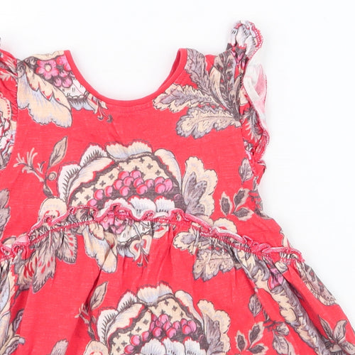 NEXT Girls Red Floral 100% Cotton Skater Dress  Size 3-4 Years  Round Neck Pullover