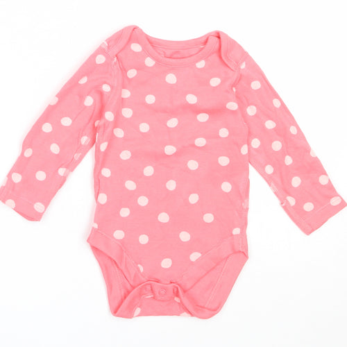 Marks and Spencer Girls Pink Polka Dot Cotton Babygrow One-Piece Size 0-3 Months