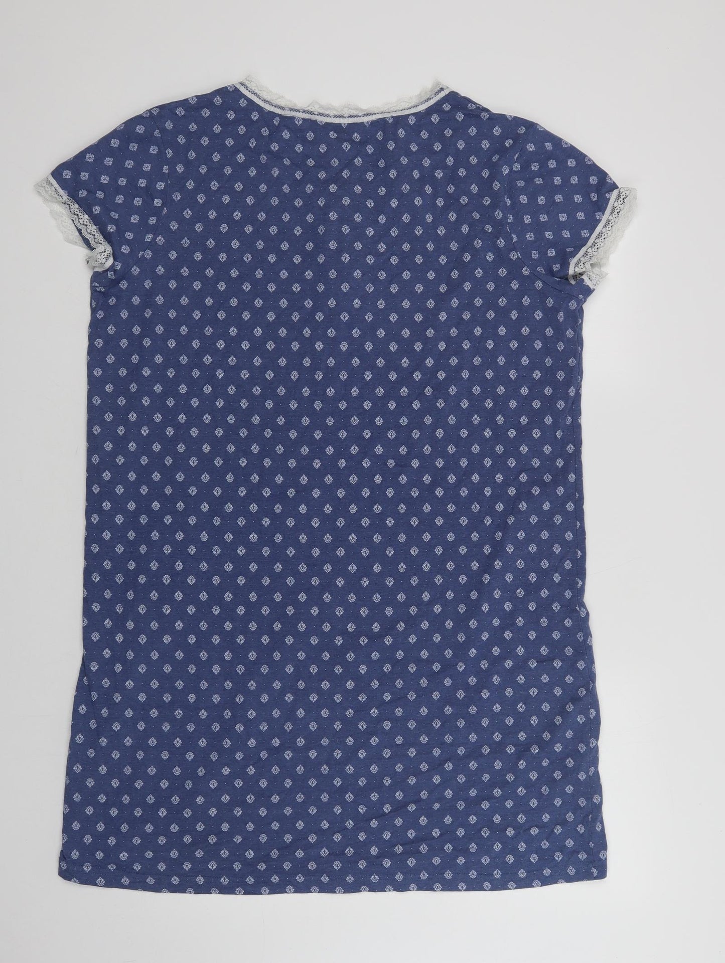 Dunnes Stores Womens Blue Geometric Cotton Chemise Dress Size M  Button - Lace Detail
