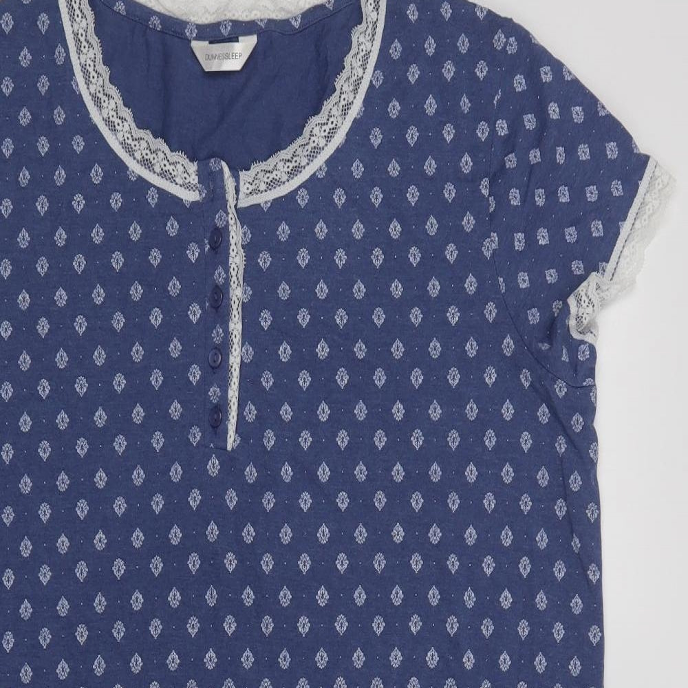 Dunnes Stores Womens Blue Geometric Cotton Chemise Dress Size M  Button - Lace Detail