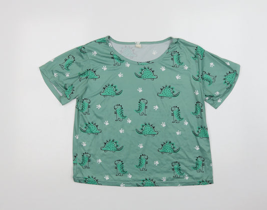 Preworn Womens Green Geometric Polyester Top Pyjama Top Size M   - Dinosaur Print