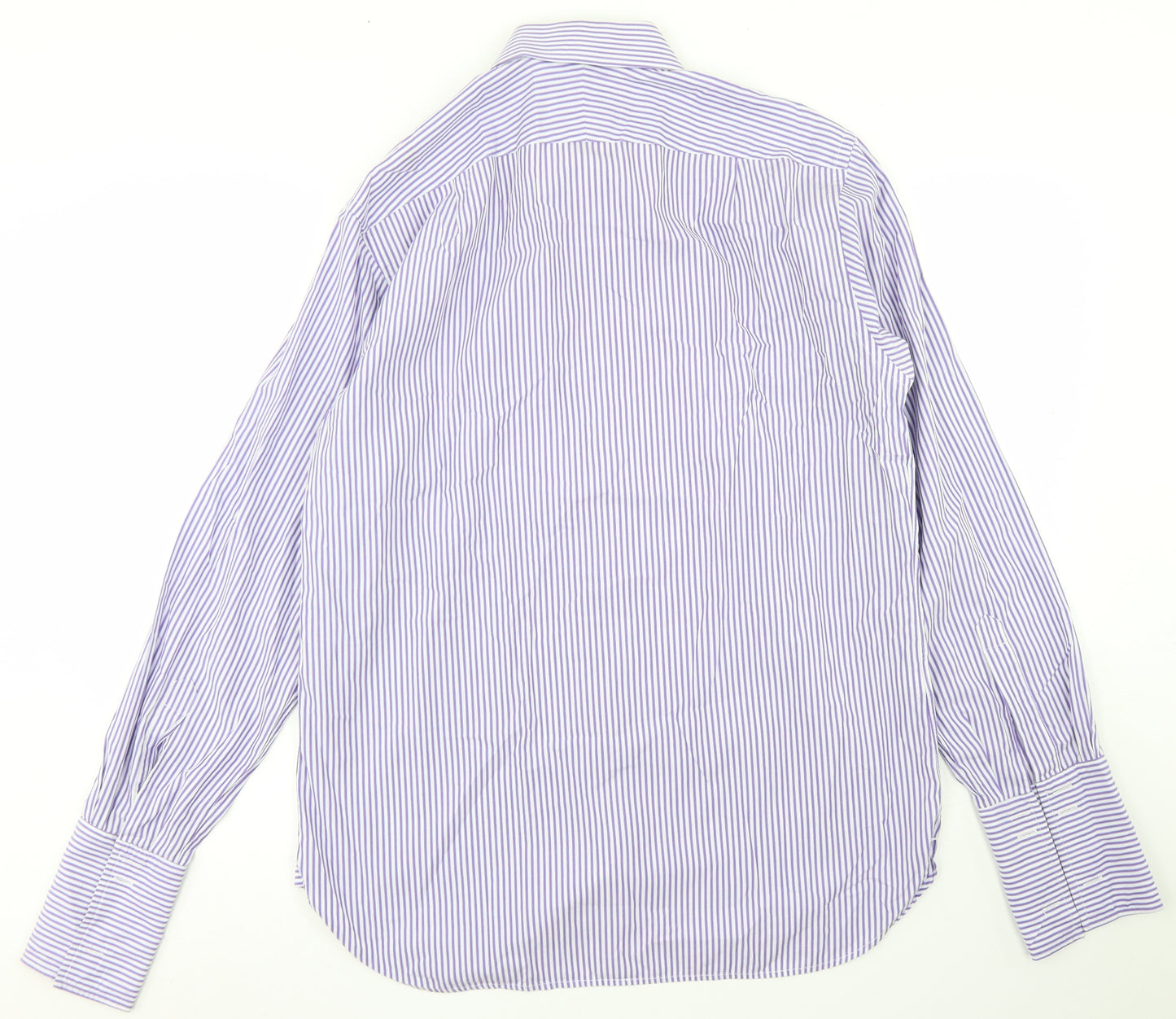 Marks and Spencer Mens Purple Striped Cotton  Dress Shirt Size 16 Collared Button